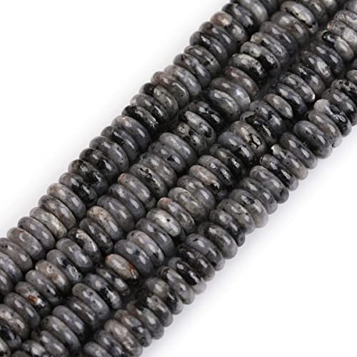 JOE FOREMAN 2x6mm Natural Black Larvikite Stone Heishi Disc Rondelle Spacer Beads for Jewelry Making Full 15" Strand Energy Stone Healing Power Crystal - color: Black Larvikite Stone