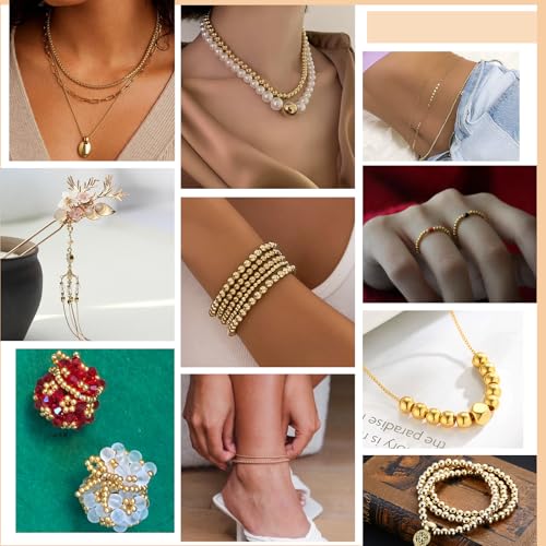 PH PandaHall 695pcs 18K Gold Spacer Beads 5 Sizes Seamless Smooth Beads 2/2.5/3/4/5mm Loose Bead Tiny Ball Bead for Summer Hawaii Layered Necklace Bracelet Jewelry Making - size: Small