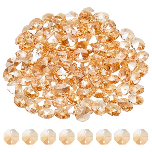 1 Box 120Pcs Glass Octagon Prism Beads Suncatcher Bead Bulk Replacement Sun Catcher Glass Link Connector Prisms Chandelier Crystals Faceted Loose Bead for Jewelry Making Chandelier DIY Crafts - color: Navajo White