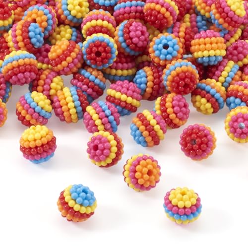 100Pcs 16mm Chunky Bubblegum Beads Rainbow Berry Gumball Beads Round Resin Paved Ball Bead for Earring Bracelet Necklace Jewelry Making Decor Hole: 2.5mm - color: Mixed Color-E, size: 16mm
