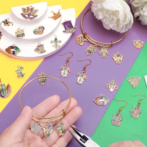 MARFOREVER 40 Pcs/20 Pairs Mardi Gras Charms for Jewelry Making, Glitter Mardi Gras Charm Carnival Mask Jester Fleur-de-lis Charms Pendants for Bracelets Necklace Earrings DIY Crafts Accessories Gifts - style: Mardi Gras