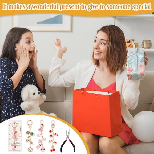 TOHONGADON 285 Pcs Keychain Making Kit, Bag Charm Kit with 92 Charms, 22 Keychain Clips, Key Ring Jewelry Plier, Extender Chain, Letter Beads for DIY Crafting and Jewelry Making - color: 285 Pcs Keychain
