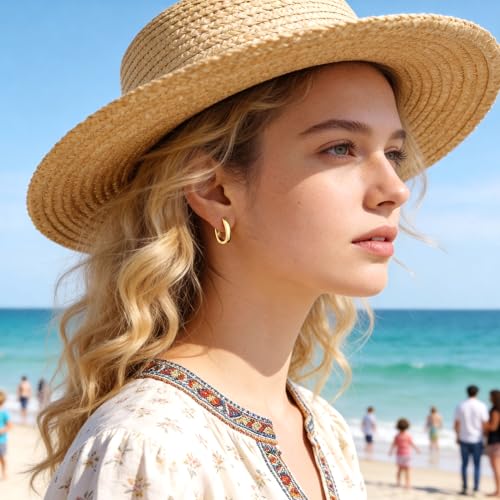 925 Sterling Silver Earrings Small Chunky Hoop Earrings for Women Trendy Huggie Hoop Earrings 14K Gold Plated Hypoallergenic Earrings Small Thick Huggie Hoops Earrings - color: Gold2