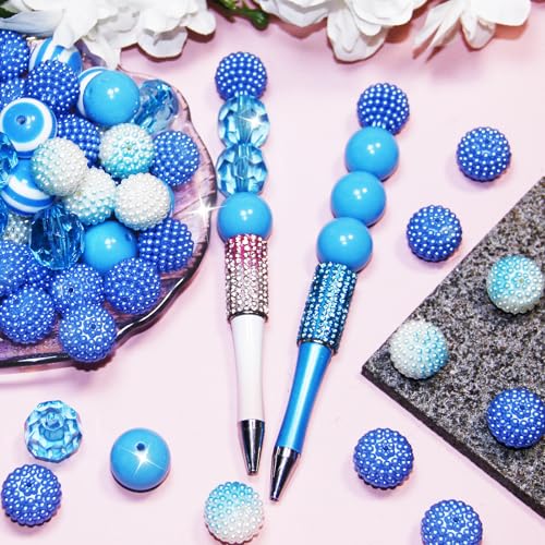 48 Pcs 20mm Beads for Pens Bubblegum Bead Light Blue Crystal Acrylic Round Chunky Bead Sparkly Large Balls Beads for Pen Beadable Keychain Bracelet Necklace DIY Jewelry Making Supplies - color: Light blue Color