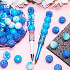 48 Pcs 20mm Beads for Pens Bubblegum Bead Light Blue Crystal Acrylic Round Chunky Bead Sparkly Large Balls Beads for Pen Beadable Keychain Bracelet Necklace DIY Jewelry Making Supplies - color: Light blue Color