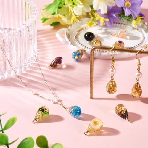 10Pcs Resin Dried Flower Teardrop Charms Transparent Natural Dried Flower Water Drop Pendants Floral Dangle Charms for DIY Earring Necklace Bracelet Jewelry Making