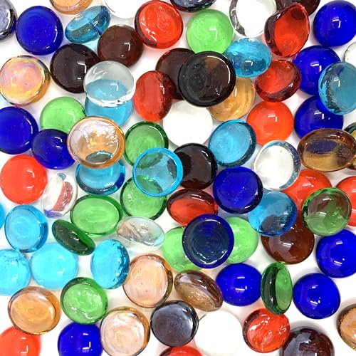 CYS EXCEL Assorted Mix Colors Glass Gemstone Beads Vase Fillers (2 LBS) Flat Marble Beads Multiple Color Choices Aquarium Decor Rocks Floral Stones Decorative Mosaic Gem Pebbles - color: Assorted, size: 2 LBS