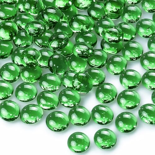 CYS EXCEL Green Glass Gemstone Beads Vase Fillers (6 LBS) Flat Marble Beads Multiple Color Choices Aquarium Decor Rocks Floral Stones Decorative Mosaic Glass Gem Pebbles - color: Green, size: 6 LBS