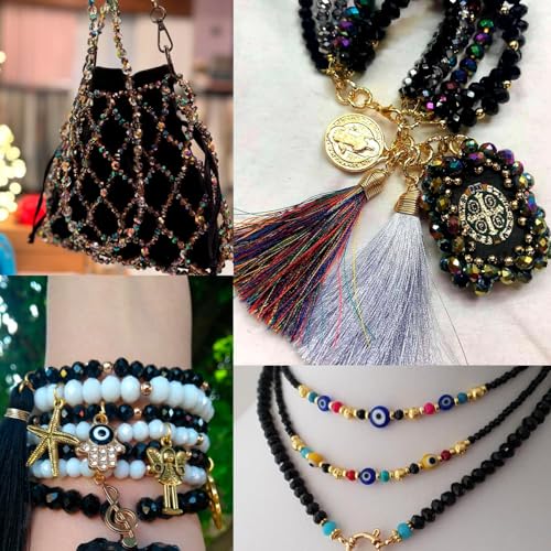 580pcs 4/6/8/10mm Glass Beads Black AB Coating Faceted Crystal Briolette Loose Beads for Bracelets Necklaces DIY Crafts - color: Black AB