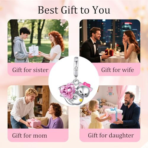 925 sterling silver Bead Charm for Pandora bracelets and Necklaces - Cute Heart Animal Ocean Pendant Bead Charms with Cubic Zirconia Mother's Day Jewelry Making DIY Gifts for Women Wife/Girlfriend - color: Playful Kitten Charm