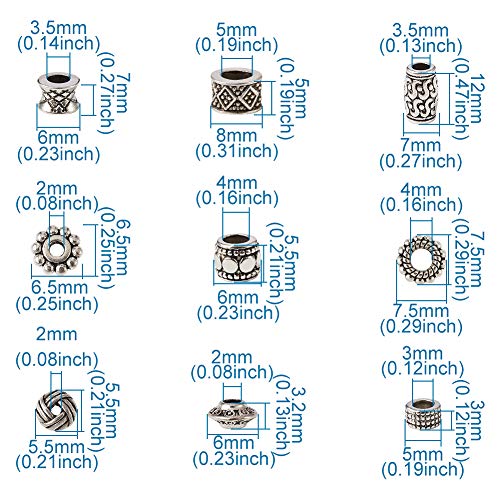 Beadthoven 300pcs 15 Style Antique Silver Large Hole Mixed Spacer Beads Tibetan Alloy Column Bicone Square Barrel Metal Spacers for Jewelry Necklace Bracelet Making - color: Antique Silver-Mixed 15 Styles