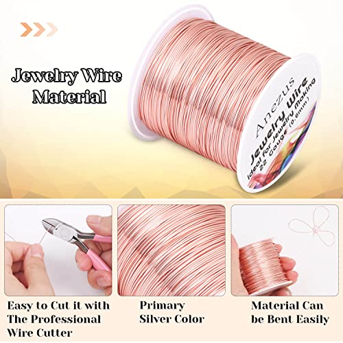 22 Gauge Jewelry Wire, Anezus Rose Gold Craft Wire Tarnish Resistant Copper Beading Wire for Jewelry Making Supplies and Crafting (Rose Gold, 49 Yards/45 Meters) - color: Rose Gold