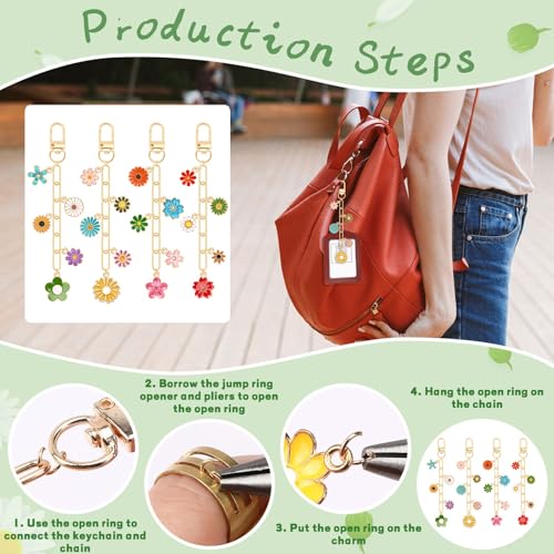 AUGSUN 189Pcs Keychain Making Kit, Charm Jewelry Chain Making Crafts Including 60 Charms 12 Keychain Clips Hooks 15 Extender Chains 100 Jump Ring and Jewelry Plier for Crafts (Flower) - style: Flower