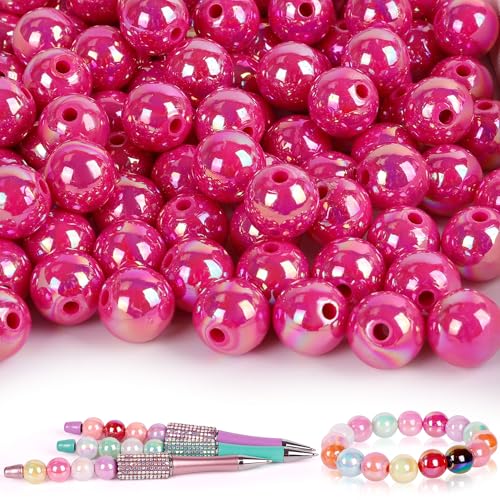 100 Pcs Beads for Pens - Focal Beads for Beadable Pens, Acrylic Bead for Beaded Pen, Rainbow Bead Keychains Bracelets Crafts, Fuchsia - color: Fuchsia, size: 100 pcs