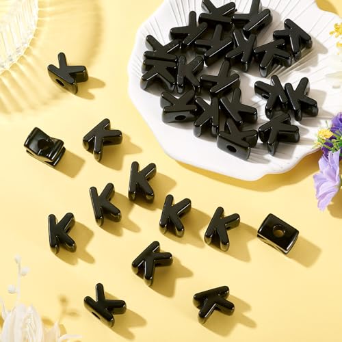 Craftora 30Pcs 20mm Black Large Letter Beads, Acrylic Big Alphabet Beads, Jumbo Initial Letter K Bead with Large Hole for Friendship Bracelets Keychain Bag Charms Shoelaces - color: Letter K