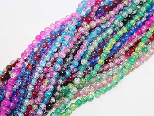 720PCS 8mm Crackle Glass Round Bulk, Bracelet Space Loose Smooth Beads for Jewelry Making Earring, Necklaces, and DIY Crafts,Keychains, Lanyards & Adult Crafting - size: 8mm Crackle Mixed