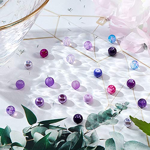 PH PandaHall 720pcs 8mm Purple Glass Beads 24 Color Round Bracelet Beads Loose Crystal Bead Craft Bead Bulk for Summer Friendship Bracelet Necklace Earring Jewelry Making DIY Craft Party Ornament - color: Purple