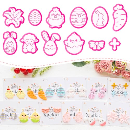 Easter Polymer Clay Cutters Set - 12pcs Sharp & Durable Bunny, Chick, Egg & Lily Shapes for DIY Earring Jewelry Making, Soft Clay Crafts & Spring Holiday Supplies - color: 2L color
