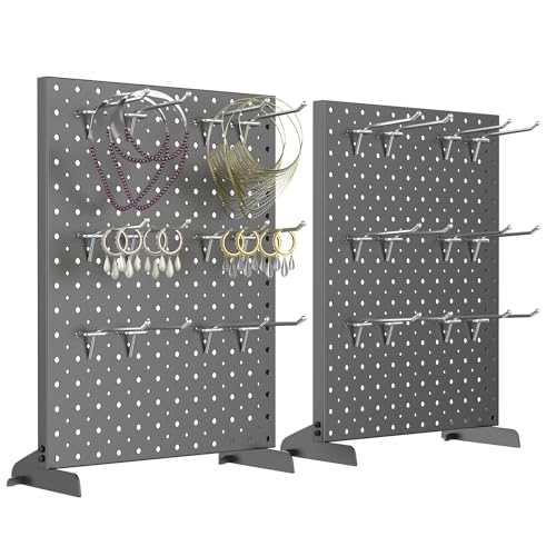 WALMANN Metal Tabletop Pegboard Display Stand for Craft Shows, 12" x 16" Countertop Peg Board with Hooks for Jewelry & Accessories (Black Pegboard with Hooks) - style: Black Pegboard with Hooks