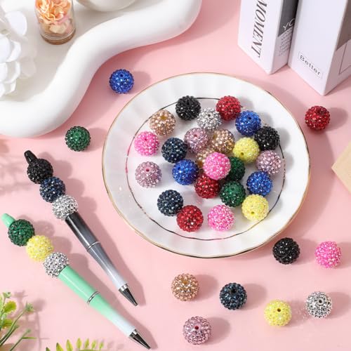 SUNNYCLUE 40Pcs 20mm Beads Bulk Bubblegum Beads Large Resin Rhinestone Beads Colorful Disco Ball Bead Chunky Bubble Gum Bead Beadable Pens Beads Loose Spacer Beads for Jewelry Making Beading Kits - color: 40pcs 20mm Colorful Chunky Beads