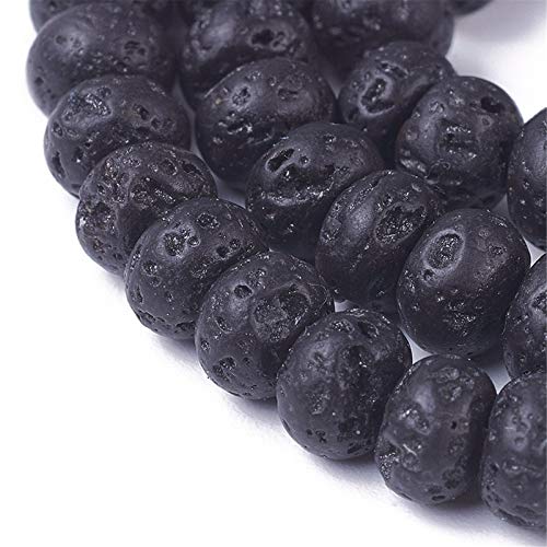 Craftdady 2 Packs Natural Black Lava Stone Beads Rondelle Volcanic Rock Gemstone Loose Beads Energy Healing Chakra Beads for Jewelry Craft Essential Oil Bracelet Necklace, Total 178Pcs - color: Black, 6-6.3x4-4.4mm