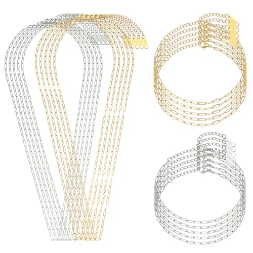20 PCS Paperclip Chain Bracelet Necklace Kit Stainless Steel Charm Bulk Chains with Extender for DIY Jewelry Making Supplies Accessories (Gold + Steel - color: 2.5x6.5mm Gold Silver