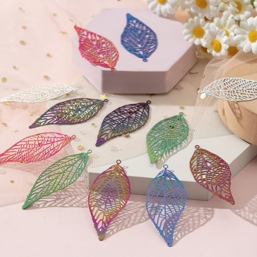 Dazzling Colorful Filigree Charms Hollow Out Multicolor Geometric Filigree Pendants for DIY Jewelry Making Earrings Necklaces Components - color: Leaf-1