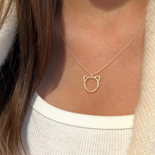 Valloey Rover Gold Necklace for Women 14K Gold Plated Circle Cubic Zirconia Pendant Necklace Dainty Twist Rope Chain Necklace Simple Jewelry Gift for Women - style: Gold-Cat