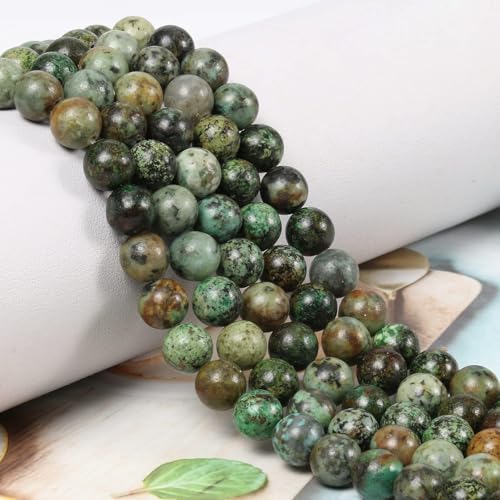 Stone Beads, 45pcs African Turquoise, 8mm Round Loose Beads for Jewelry Making, Bracelets, with Gift Bag, Elastic String & Size Card - color: African Turquoise, size: 8mm