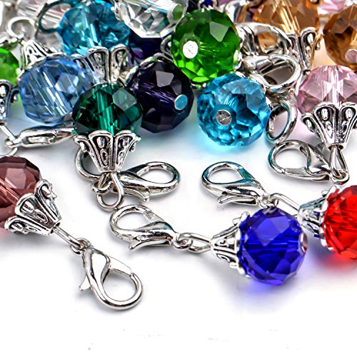 Aylifu Clip on Charms,24 Pieces Crystal Dangle Charms Pendant with Lobster Claw Clasp for Jewellery Making - 12 Colors - color: Silver