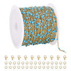 UMAOKANG 10 Meters Light Blue Enamel Bead Chains for Jewelry Making Gold Plated Stainless Steel Chain Bulk on Spool - color: Light Blue Bead-Gold
