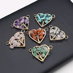 LE SKY 8 Pcs Natural Chip Stone Pendant Connectors Mixed Crystal Stone Wire hand knitting Life Tree Charms for Jewelry Making Necklace Bracelet DIY