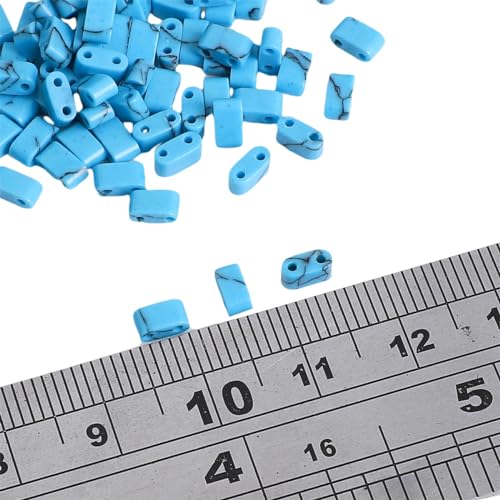 Beadia Natural Dark Blue Turquoise Stone Tila Beads 5x2mm Rectangle 2-Hole Spacer Beads for DIY Bracelet Earring Making 15"/Strand - color: Dark Blue Turquoise, size: 5x2mm