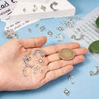 Pandahall 36Pcs Star Connector Charms Pentagram Crescent Moon Links Charm Alloy Tibetan Style Celestial Link Pendants 6 Styles for Jewelry Necklace Bracelet Earrings Craft