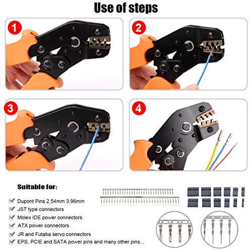 Hilitchi Professional Pin Crimping Tool 2.54mm 3.96mm 28-18awg 0.1-1.0mm² for Terminals with Wire-electrode Cutting Die Insulated Terminal Crimper/Stripper/Cutter Tool