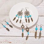 SUNNYCLUE 1 Box DIY 8 Pairs Bohemian Feather Dream Catcher Earring Making Kit Antique Bronze Feather Charm Connector, Turquoise Gemstone Beads, Earring Hooks Jewelry Supplies Beginners, Instruction - color: Chandelier Bohemian Style B