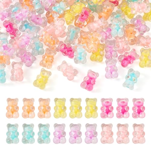 80Pcs Acrylic Gummy Bear Beads Random Color Pastel Fake Animal Gummy Bear Bracelet Beads Flat Back Kandi Bead Bulk for Crafts DIY Jewelry Making Supplies - color: Random #2