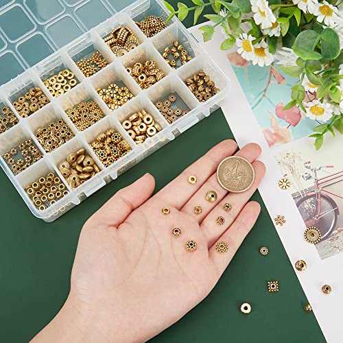 PH PandaHall 540pcs Antique Golden Spacer Beads, 18 Styles Tibetan Alloy Jewelry Beads Metal Spacers Charms for Bracelet Necklace Jewelry Making Supplies - color: 18 Styles Antique Golden - 540pcs