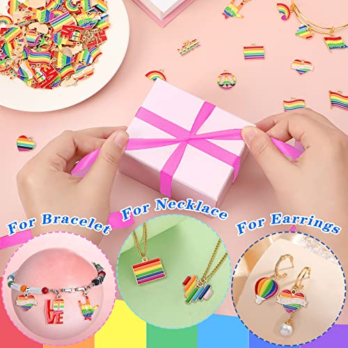 SANNIX 110Pcs Rainbow Charms Gold Enamel Charm Jewelry Making Charms Rainbow Pride Charms Bulk for Bracelet Necklace Earring Making - style: Rainbow