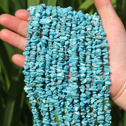 400pcs Turquoise Irregular Chip Stone Beads 5-8mm Pre-drilled Loose Beads for Jewelry Making DIY Necklace Bracelet Earrings Art Crafts - color: Turquoise Blue (2 Strands-62")