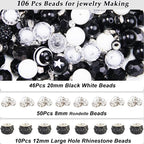 106 Pcs 20mm Beads for Pens Making with Rondelle Spacer Beads Black White Acrylic Focal Bubblegum Bead Crystal Round Sparkly Chunky Bead for Pens Beadable Keychain DIY Craft Jewelry Making Supplies - color: Black White