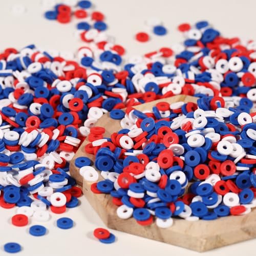 2000pcs Three Colors Clay Beads 6mm for Bracelets Making Flat Round Polymer Clay Bead Heishi Beads for Jewelry Making Earring Bracelets Necklace - color: White Dark red Royal blue