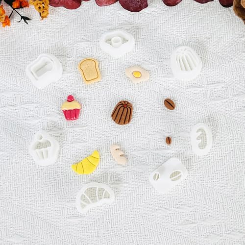 Xaekicr Breakfast Food Polymer Clay Cutters Set – 7pcs Bread Cupcake Egg Coffee Designs Clay Cutters for Polymer Clay Jewelry Making – Cute Clay Molds and Clay Tools for Mini Food Earrings - color: B color