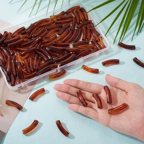 100 pcs Acrylic Tube Beads for Bracelets Amber Bangle Acrylic Beads Transparent Curved Chunky Bamboo Tube Bead for Jewelry Making Earring Crafts - color: Brown-100pcs