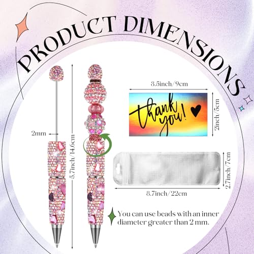 Tondiamo 45 Pcs Full Rhinestone Beadable Pens Bulk Set 15 Glitter Diamond Pens with Cards & Bags Fancy Beaded Pen for Beads DIY Cute Journalling Bling Ballpoint Craft Making(Shell Diamonds) - style: Shell Diamonds