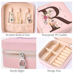 Inngeroo Small Travel Jewelry Case for Girls Women, Travel Jewelry Box Organizer Personalized Pink Gifts for Wife Mom, Gift for Friend Sister Grandma Aunt, Initial R - style: R