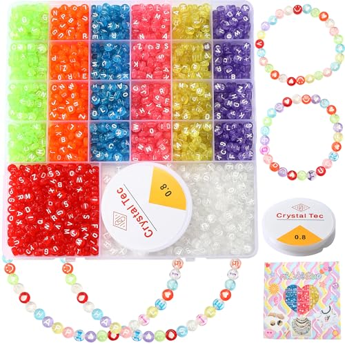 Acrylic Letter Beads 4mm Flat Round, 6mm Square - Beads for Making Friendship Bracelet or Necklace (26 Pieces of Single-Color Flat Round Transparent Colored with White) - color: 26 pieces of single-color flat round transparent colored with white