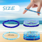 Ornaland 7Pcs Handmade Polymer Clay Heishi Surfer Stretch Bracelets Set Colorful Glass Beads Bracelets Boho Stackable Preppy Bracelets Wrist Jewelry for Women - color: Blue