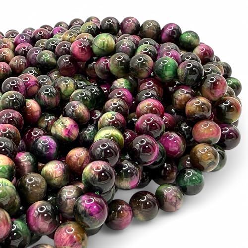 ABCGEMS High-Flash Galaxy Tiger's Eye Beads from Africa (Blend of Green & Purple Hues that Mimic The Beauty of The Galaxy) DIY Jewelry Making Beading Supplies - Smooth Round 10mm - color: Galaxy Tiger Eye- Green (Africa)