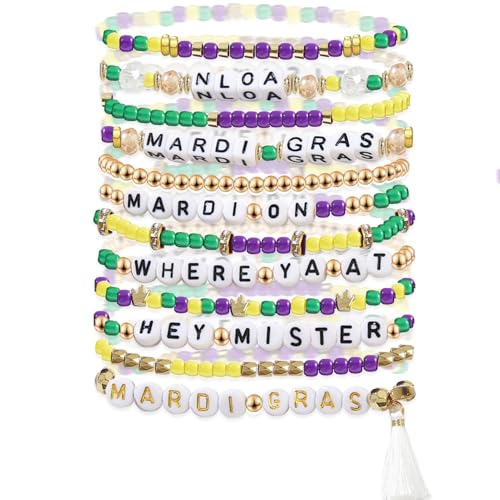 12pcs Halloween Heishi Beaded Bracelets for Women-Spooky Ghost & Pumpkin Party Favors Boho Stackable Polymer Clay Bead- Stretch Friendship Bracelet Set - style: Mardi Gras 1